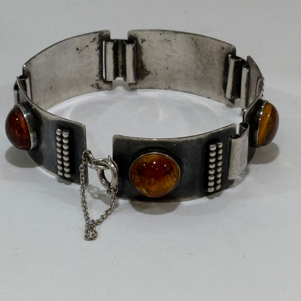 Art Deco breites Silber Armband mit Bernstein