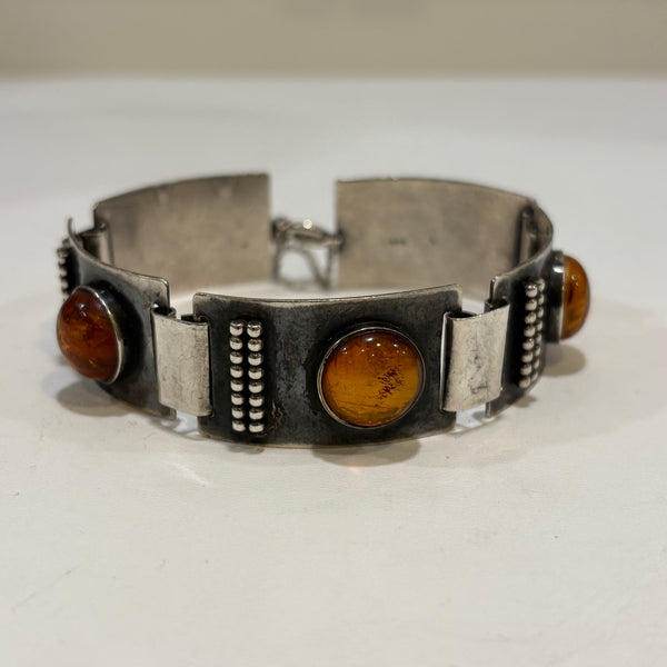 Art Deco breites Silber Armband mit Bernstein