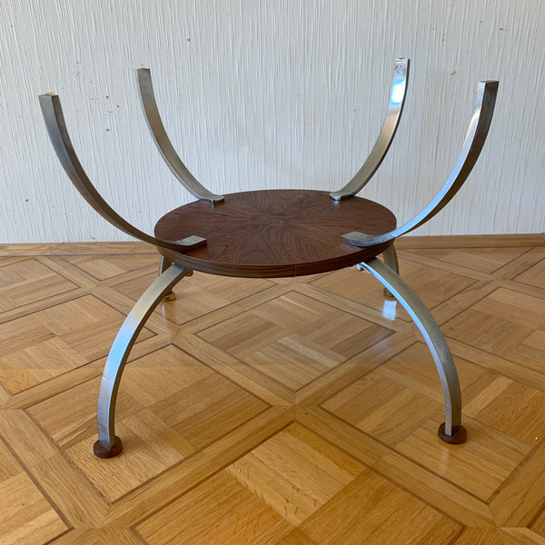 Vintage Space Age Couchtisch Chrom Glas Holz