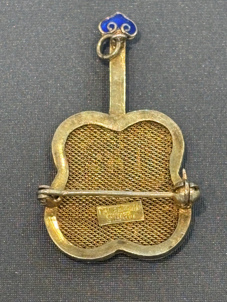 Vintage florale filigrane Brosche Anhänger aus vergoldetem Silber mit Emaille Verzierung
