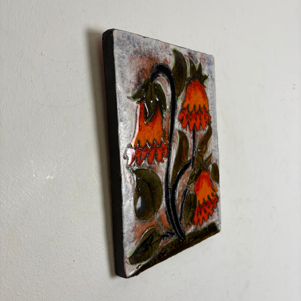 Vintage Wandkeramik Blumen von Ruscha