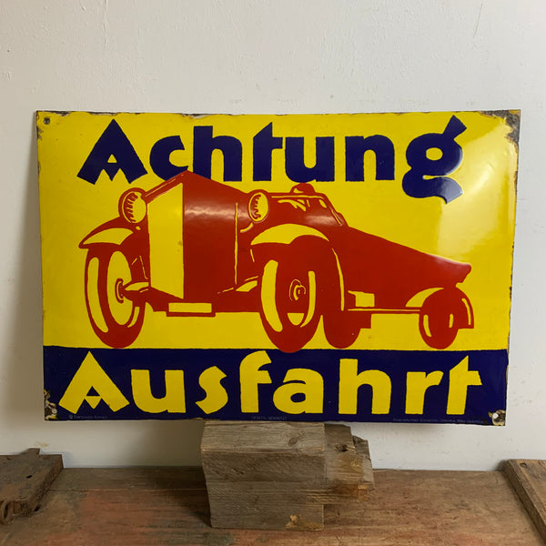 Großes einmaliges Emaille Schild Achtung Ausfahrt