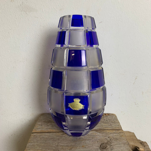 Vintage Kristallglas Vase von Joska blau kariert