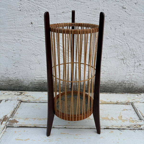 Mid Century Teakholz Bambus Garderobe und Schirmständer