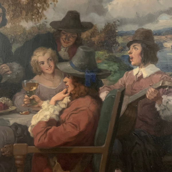 Ölgemälde Sommerfest auf der Terrasse eines Landhauses festliche Gesellschaft von Rudolf A. Höger