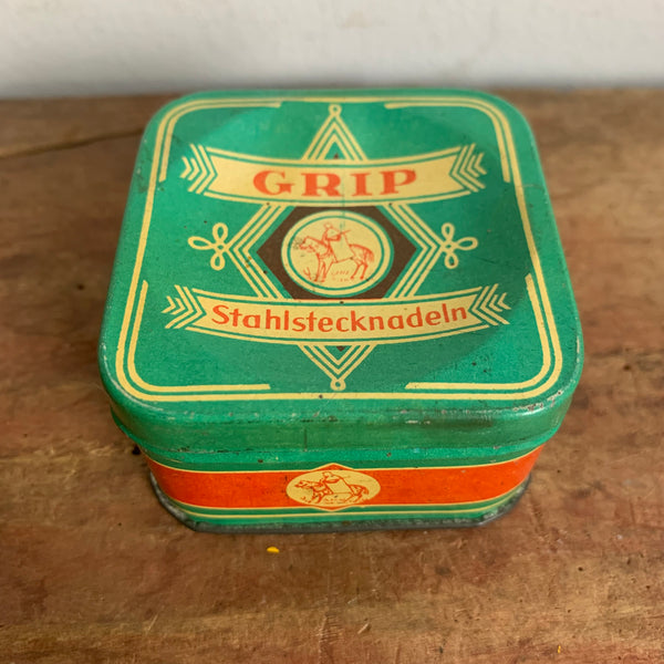 Vintage Blechdose Stahlstecknadeln Grip
