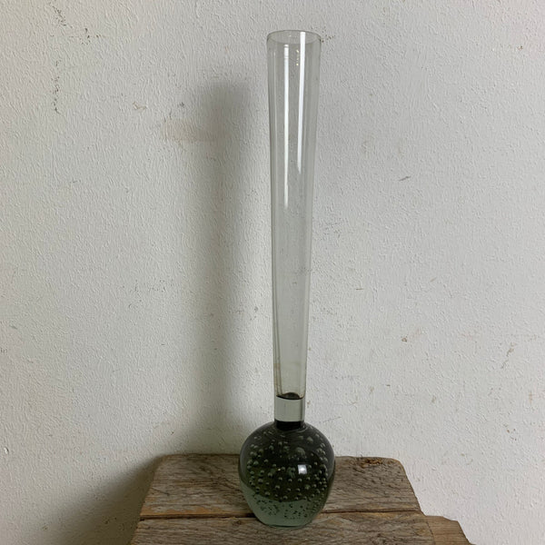 Orchideenvase Solifleurvase Stangenvase Kugelfuß mit Bubbles grau