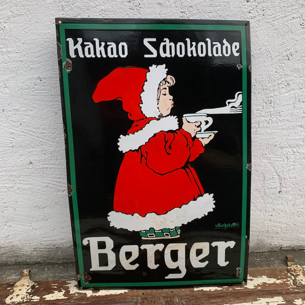 Großes Emaille Schild Kakao Schokolade Berger