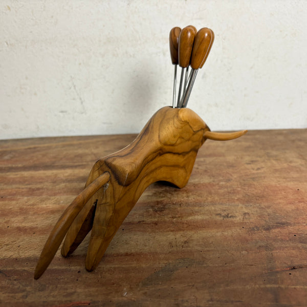 Vintage Teakholz Party Spieße Stier