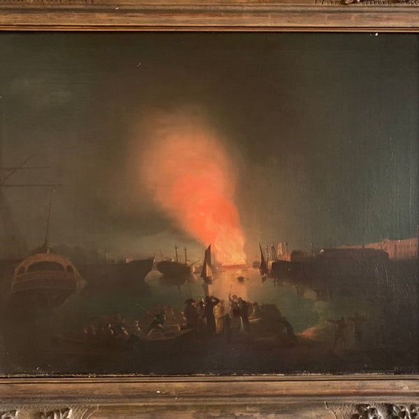 Ölgemälde Brand im Hafen von George Scharf