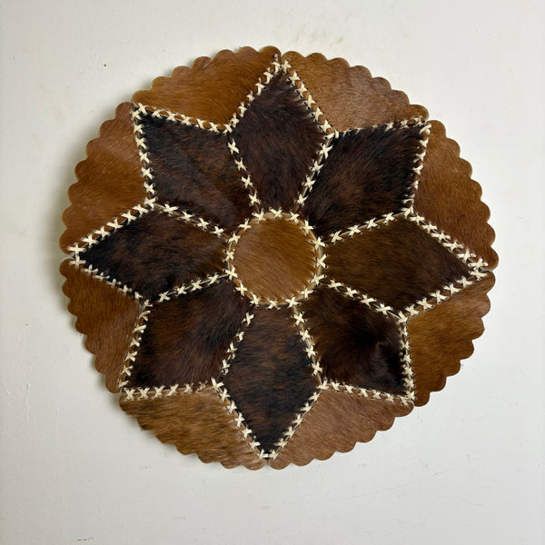 Vintage rundes Patchwork Kuhfell Tischset Teppich