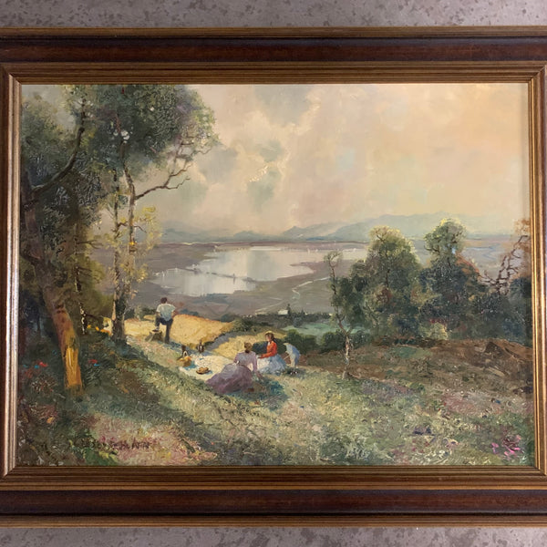 Ölgemälde Picknick am Zürichsee von Ludwig Gschossmann