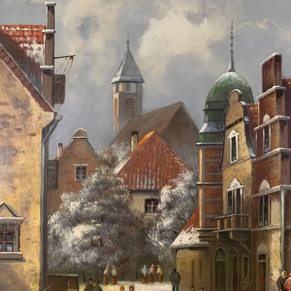 Ölgemälde Winterlandschaft in süddeutscher Kleinstadt von Herbert Steinbach