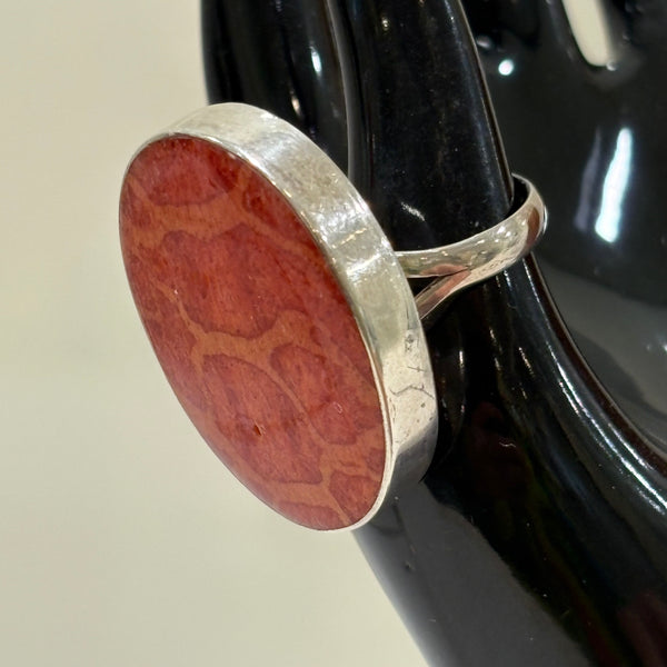 Hochwertiger großer Silber Ring mit Koralle