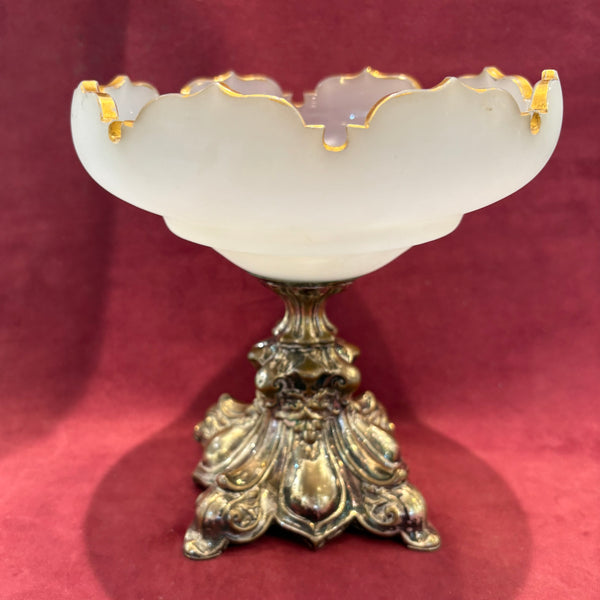 Vintage Biedermeier versilberter Opalglas Tafelaufsatz