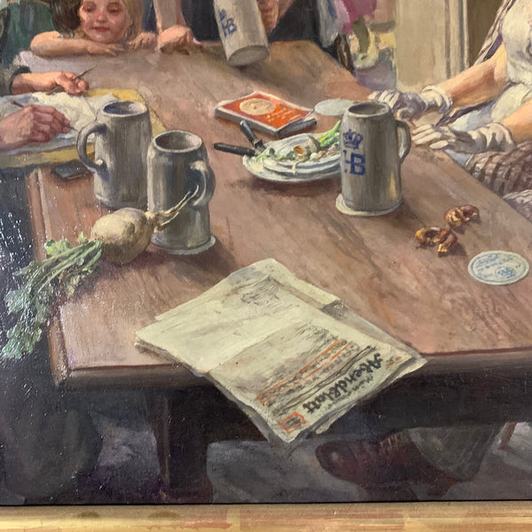 Ölgemälde Hofbräuhaus Szene mit Landser und Portait Künstler