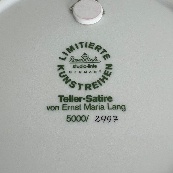 Komplette Serie 12 Vintage Satire Teller von Ernst Lang Maria Lang für Rosenthal