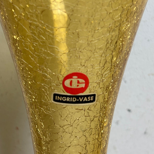 Vintage bernsteinfarbende Craquele Glas Vase von Ingrid Glas