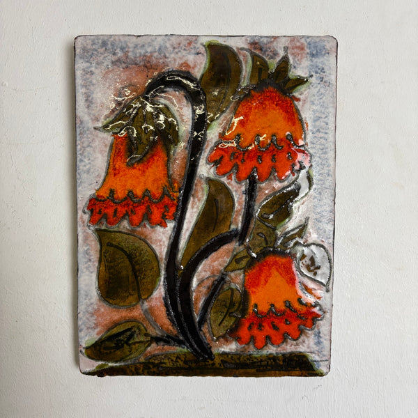 Vintage Wandkeramik Blumen von Ruscha