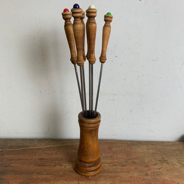 Vintage Fondue Forks with Stand