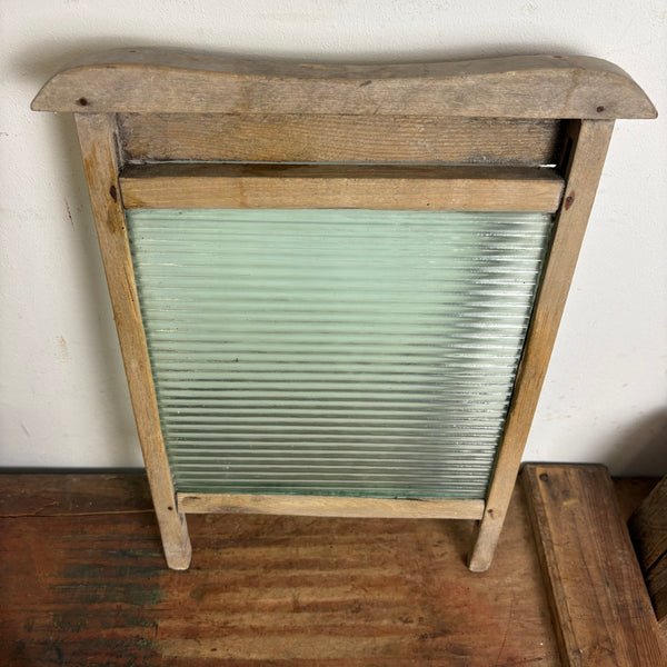 Antikes Waschbrett aus Glas und Holz