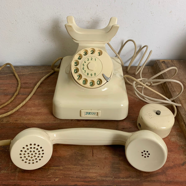 Vintage Wählscheiben Telefon W48 in weiß elfenbein