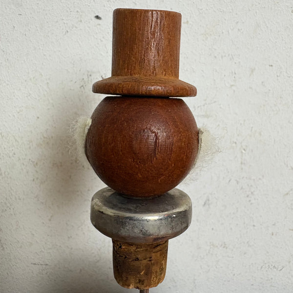 Vintage Dänischer Teak Holz Kopf Flaschenverschluss Zierkorken