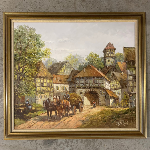 Ölgemälde Hessisches Dorf mit Pferdekutsche von August-Alexander Wendehals