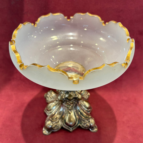 Vintage Biedermeier versilberter Opalglas Tafelaufsatz