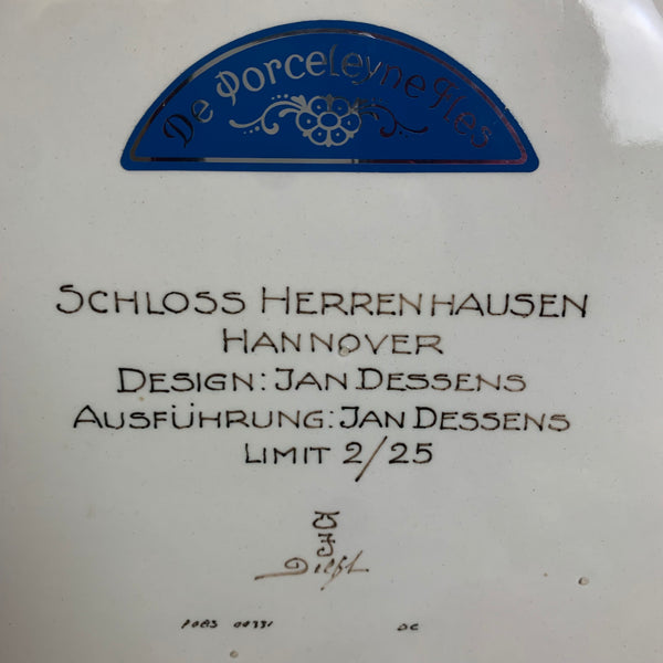 Wandplatte Wandteller Schloss Herrenhausen Hannover von Jan Dessens für Delft