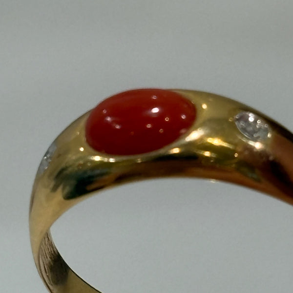 Koralle Goldring 333 Gelbgold – 8 Karat Ring mit Brillanten