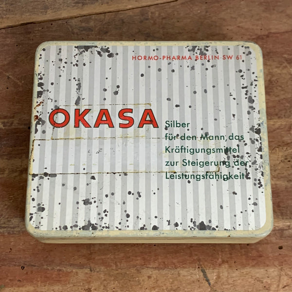 Vintage Potenzmittel Blechdose OKASA