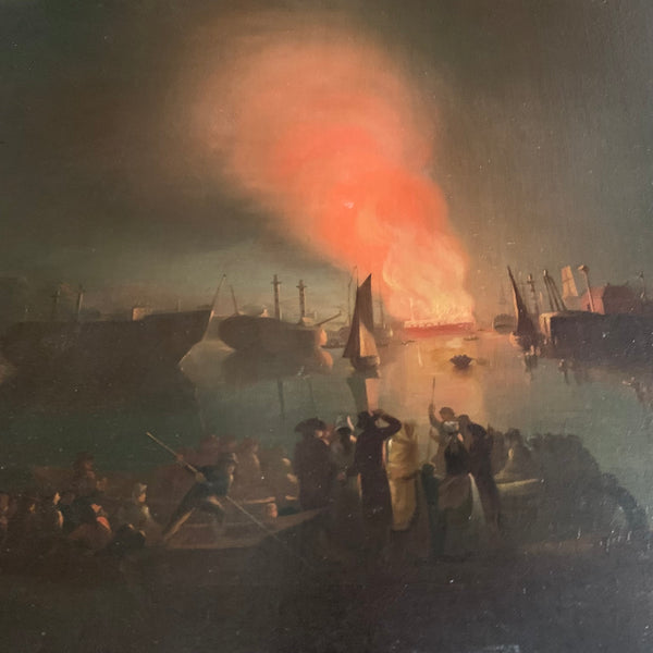Ölgemälde Brand im Hafen von George Scharf