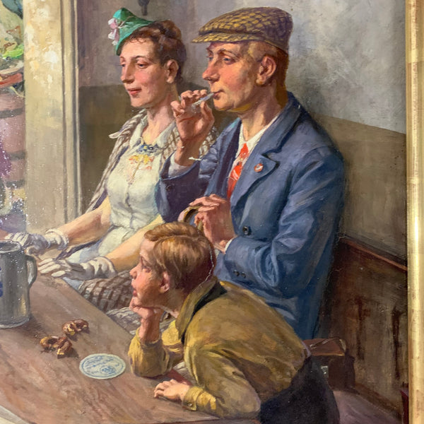 Ölgemälde Hofbräuhaus Szene mit Landser und Portait Künstler