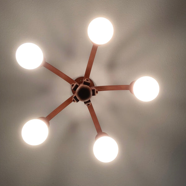 Vintage Teakholz Kronleuchter fünfarmig im dänischen Design von Domus Leuchten