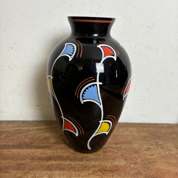 Vintage Mid Century Schwarzglas Hyalith Vase von VEB HGV Ilmenau