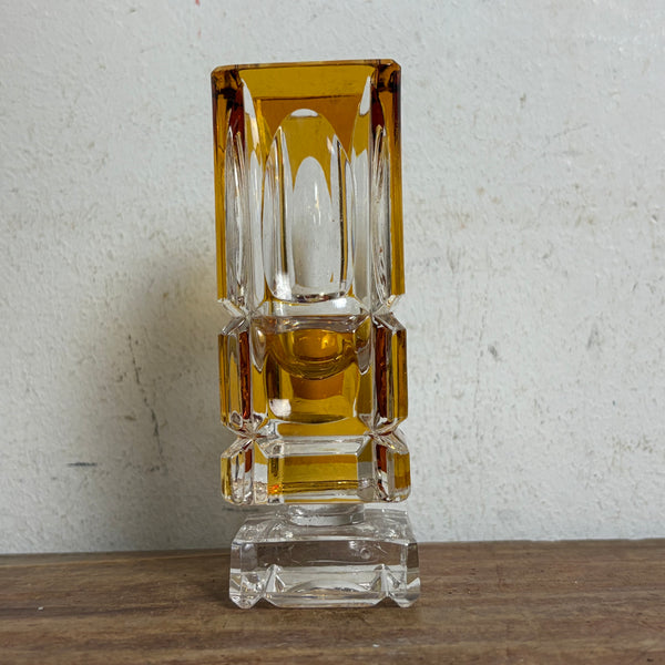 Vintage bernsteinfarbene Kristall Vase von Cristal d' Argues
