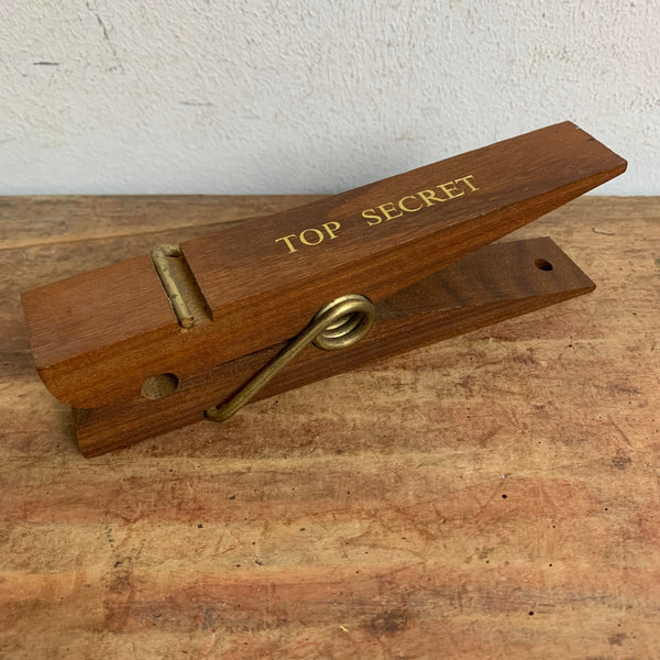 Vintage Notizen Teakholz Klammer Top Secret