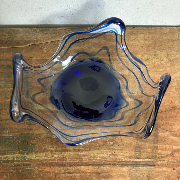 Vintage blaue Kristallglas Schale von Bayel France