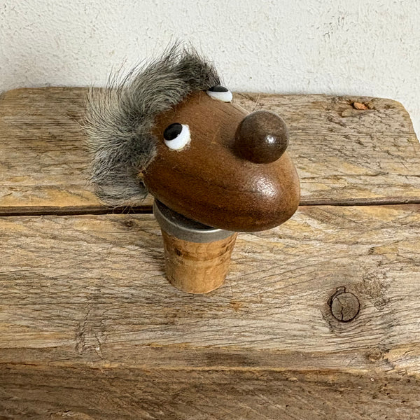 Vintage Dänischer Teak Holz Kopf Flaschenverschluss Zierkorken