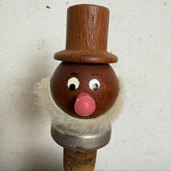 Vintage Dänischer Teak Holz Kopf Flaschenverschluss Zierkorken