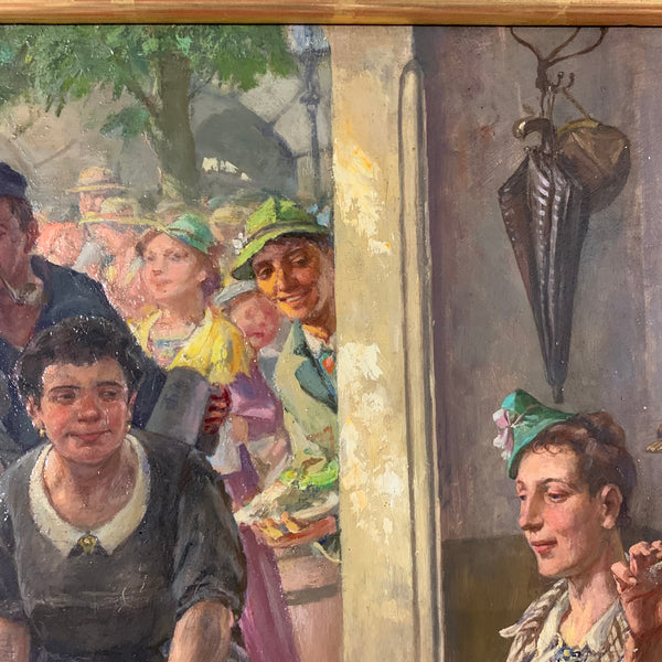 Ölgemälde Hofbräuhaus Szene mit Landser und Portait Künstler
