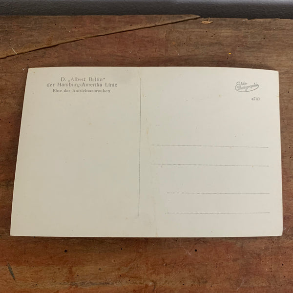 Ansichtskarte Antriebsschraube Passagierschiff Albert Ballin
der Hamburg-Amerika Linie