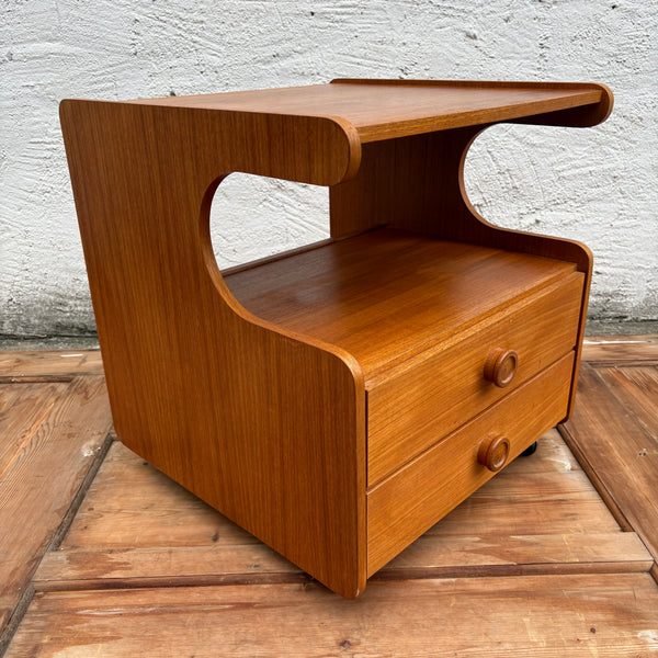 Vintage Mid Century Teakholz Beistelltisch Nachttisch Schrank auf Rollen