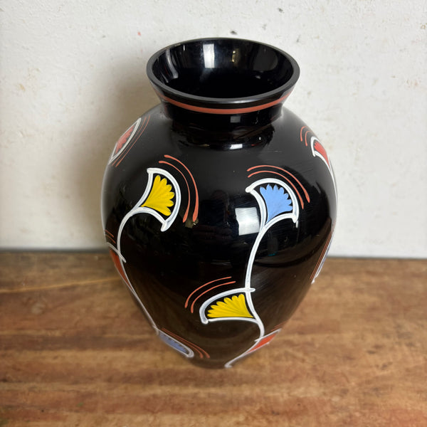 Vintage Mid Century Schwarzglas Hyalith Vase von VEB HGV Ilmenau