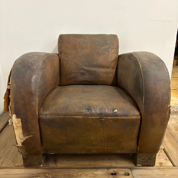 Vintage Art Deco Leder Clubsessel