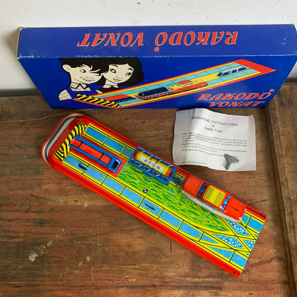 Vintage Blechspielzeug Rakodo Vonat Eisenbahn Set von Lemezarugyar OVP