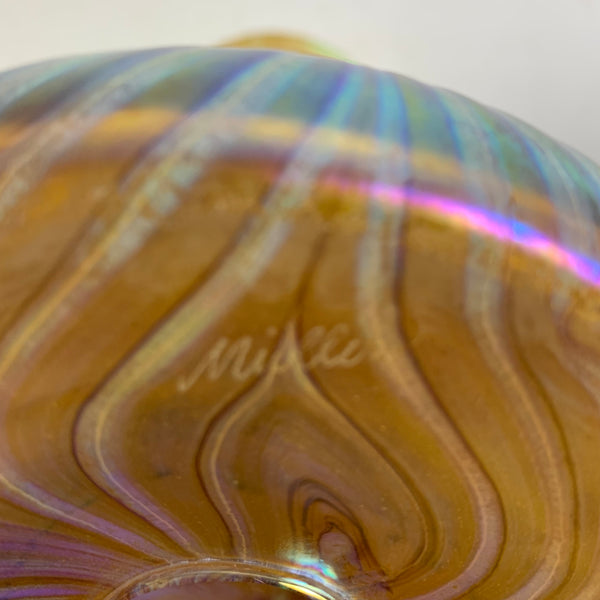 Vintage Czech Art Glass Irisierende Wellen Vase von Igor Muller