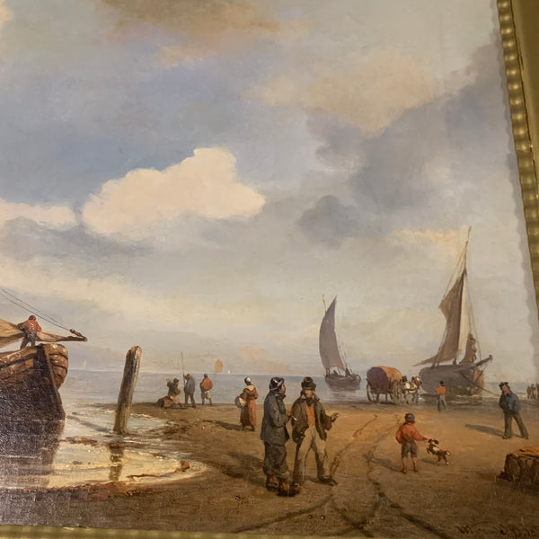 Ölgemälde Reges Treiben am Strand von Wilhelm Krause