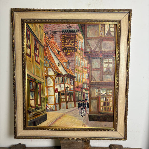 Ölgemälde Der Potthof Altstadt in Hannover von Heinz Lessentin